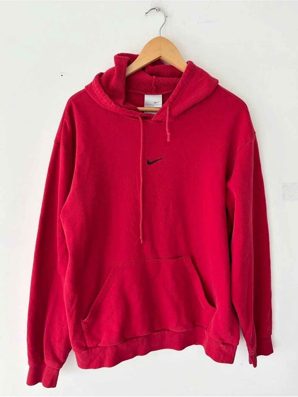 Nike Vintage Nike Center Swoosh Hoodie Red Pullover Hoodie Size Large